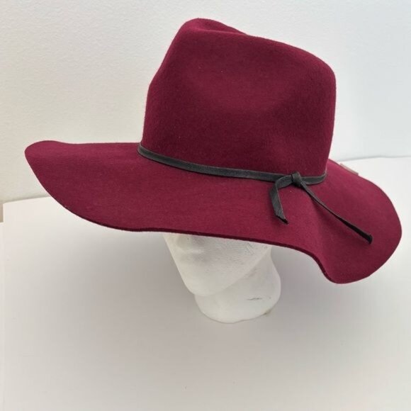 Forever 21 Hat Medium Fedora Retro Burgundy 100% Wool Tie Accent Boho Festival - Picture 5 of 5